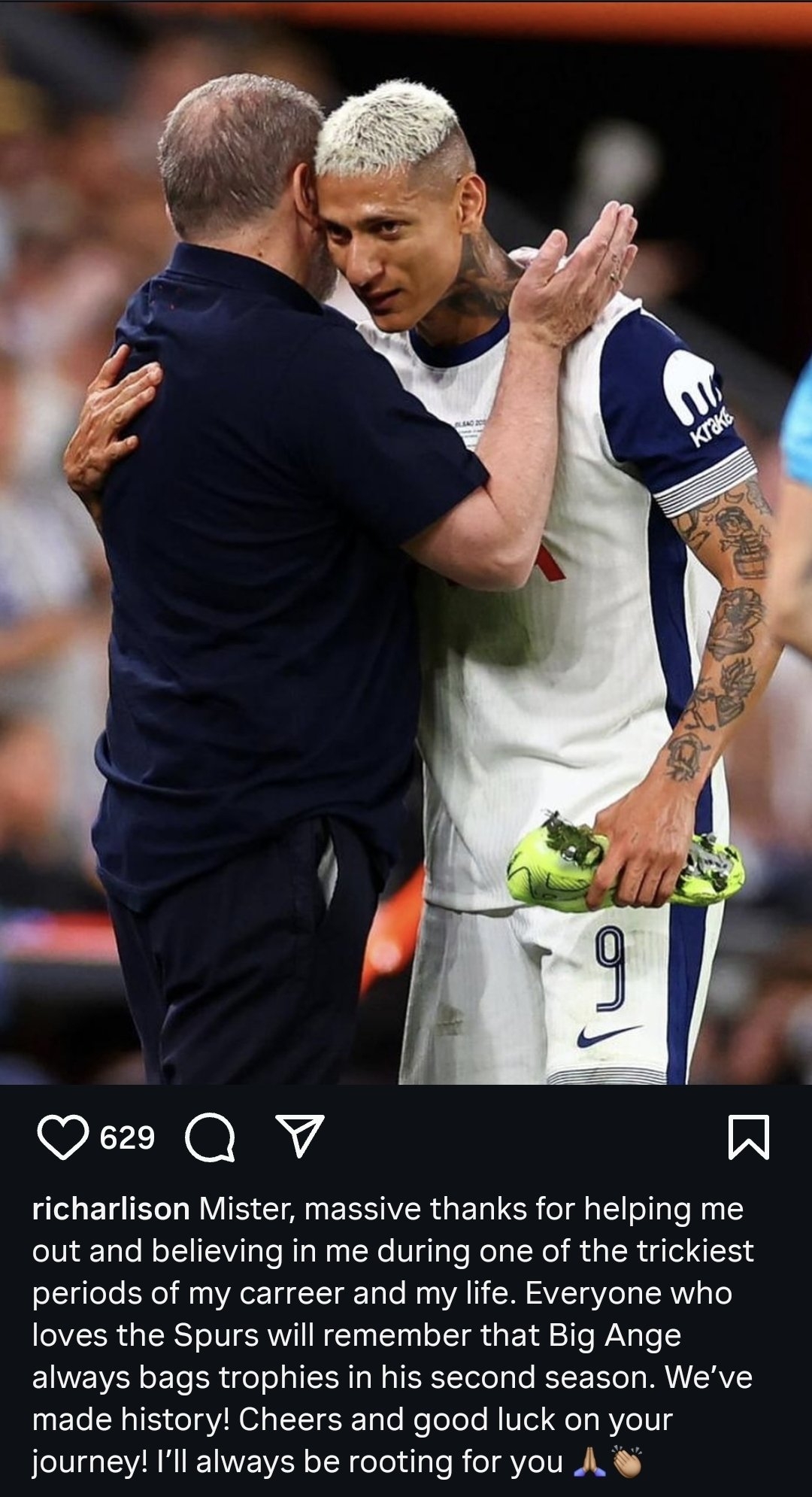 理查利森告別澳波：我們一起創(chuàng)造了歷史，祝未來征程好運(yùn)