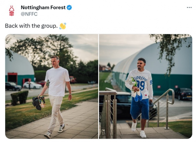 無視流言！諾丁漢森林官方發(fā)布吉布斯-懷特回歸訓練照片