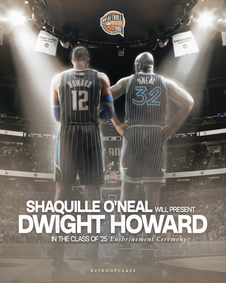 官方：奧尼爾將作為霍華德的籃球名人堂引薦人！