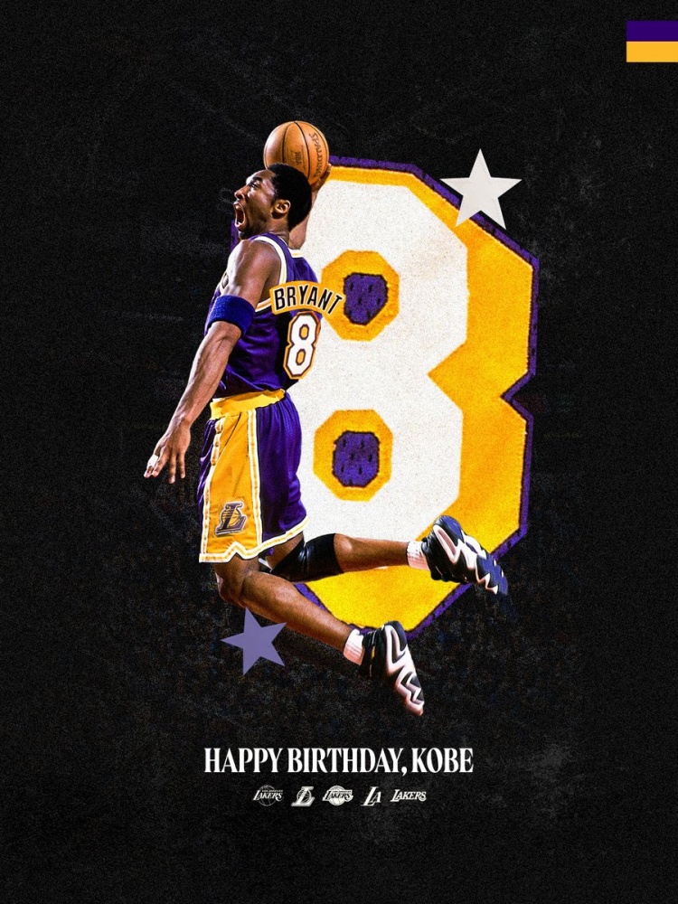 湖人官推分享科比海報(bào)：洛杉磯之心 生日快樂 科比 ??